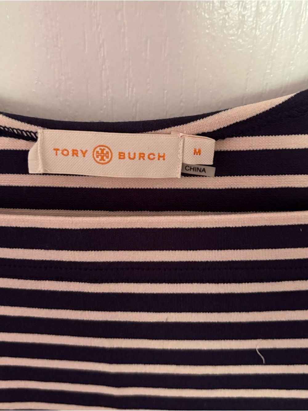 Tory Burch Navy and Light Pink Striped Long Sleeve Dress
